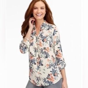 🛍️Talbots Large Petite Cream/Floral Button Down Top